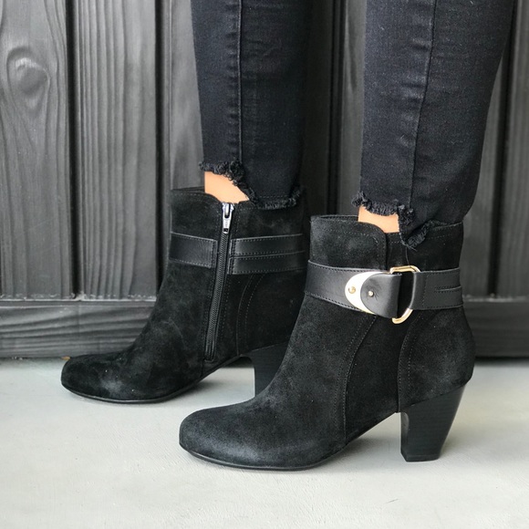 Anthropologie Shoes - Black Distressed Suede Block Heel Ankle Booties
